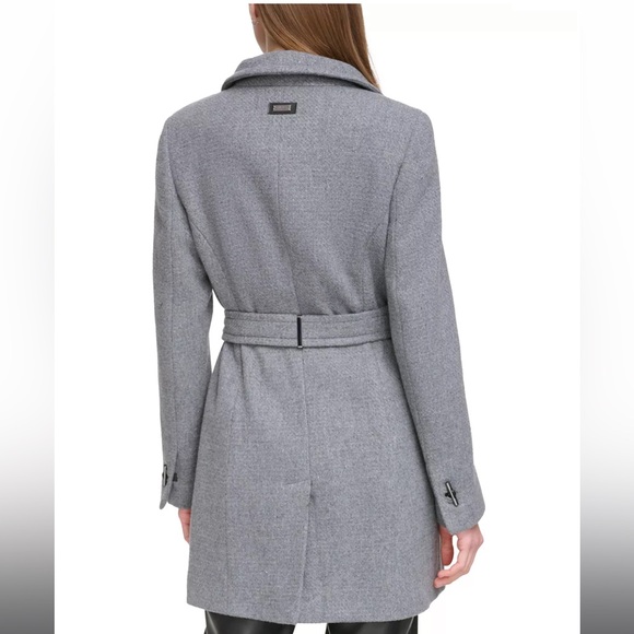 Calvin Klein Wool Blend Belted Wrap Coat - Picture 3 of 7
